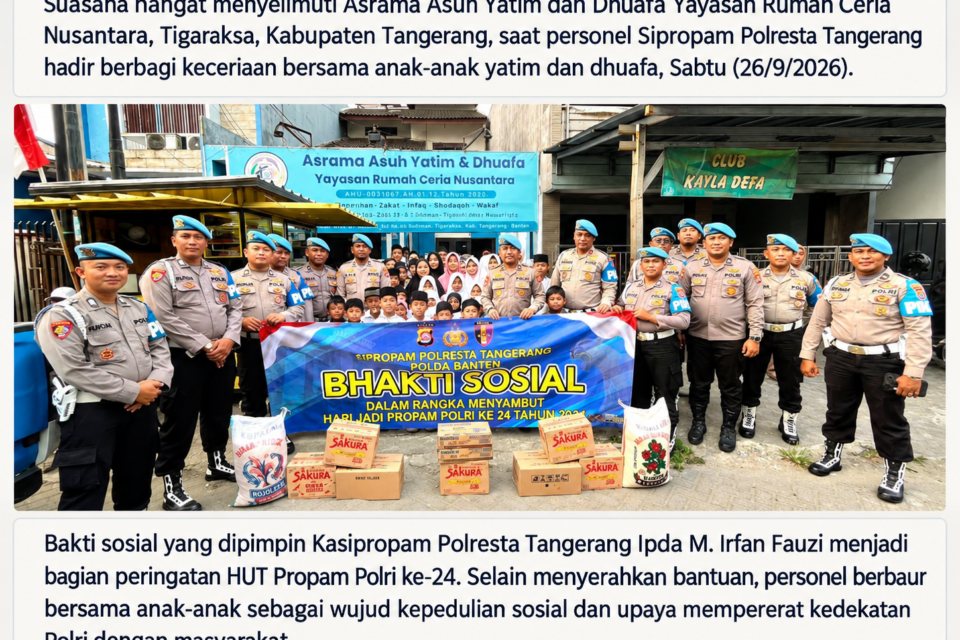 Sipropam Polresta Tangerang Berbagi Kebahagiaan, Sambangi Anak Yatim