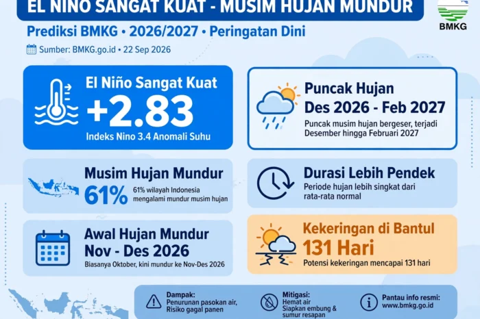 BMKG: El Nino Sangat Kuat, Musim Hujan 2026/2027 Diprediksi Mundur di 61,08 Persen Wilayah Indonesia
