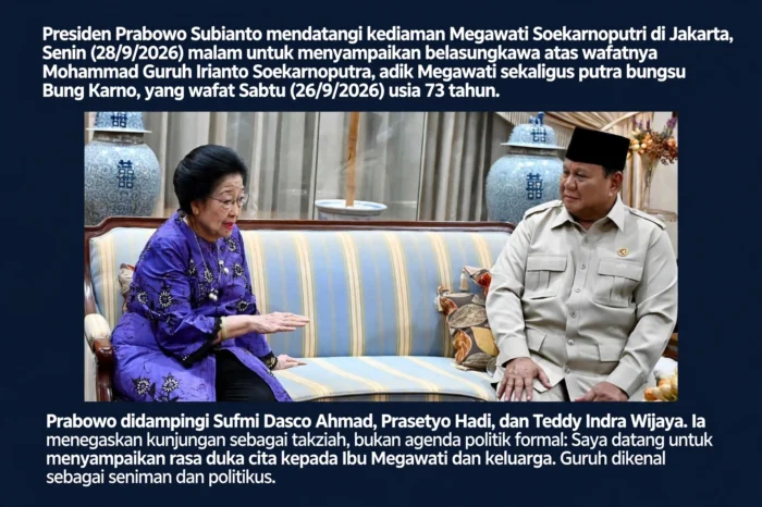 Prabowo takziah ke rumah Megawati, Sampaikan duka atas wafatnya Guruh Soekarnoputra