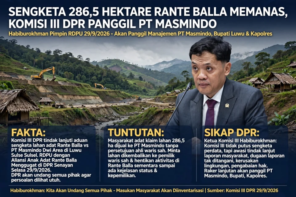 Sengketa 286,5 hektare Rante Balla memanas, Komisi III DPR panggil PT Masmindo