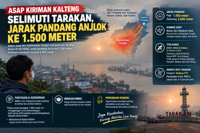 Asap Kiriman Kalteng Selimuti Tarakan, Jarak Pandang Anjlok ke 1.500 Meter