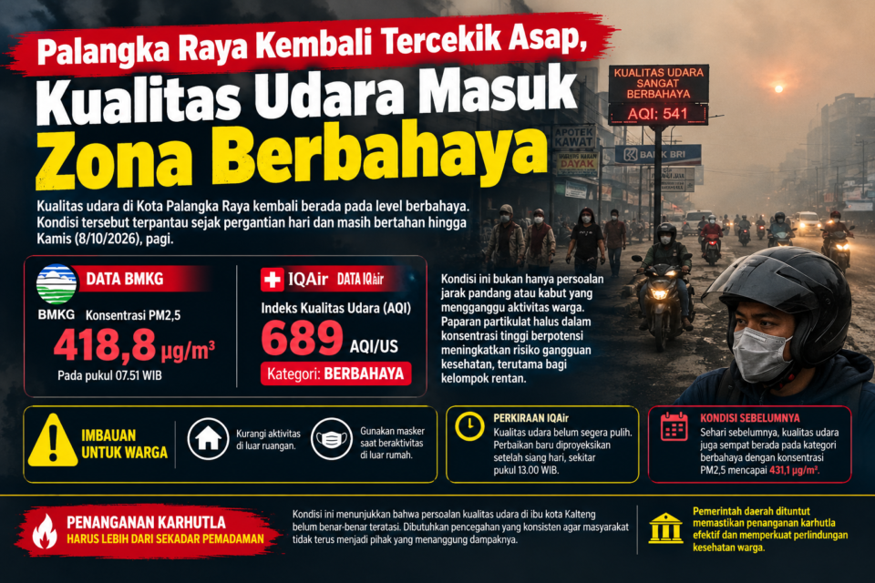 Palangka Raya kembali tercekik asap, Kualitas udara masuk zona berbahaya
