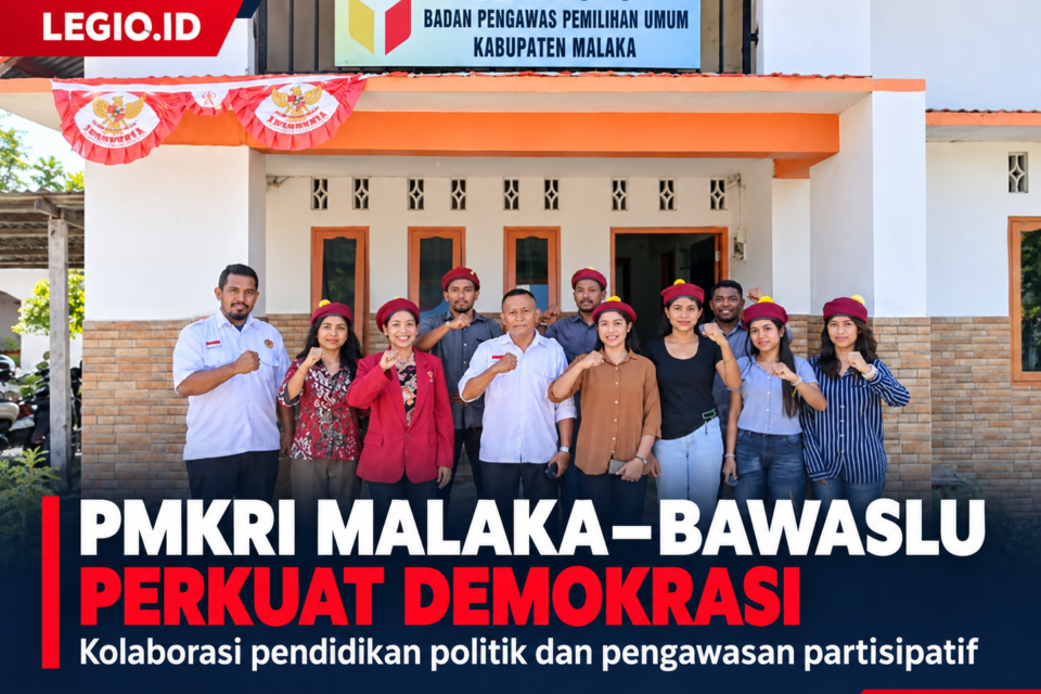 Ilustrasi Ketua PMKRI Malaka dan Anggota Foto bersama Ketua Bawaslu Malaka dan Anggota di Depan Kantor Bawaslu Malaka/Ist/AI