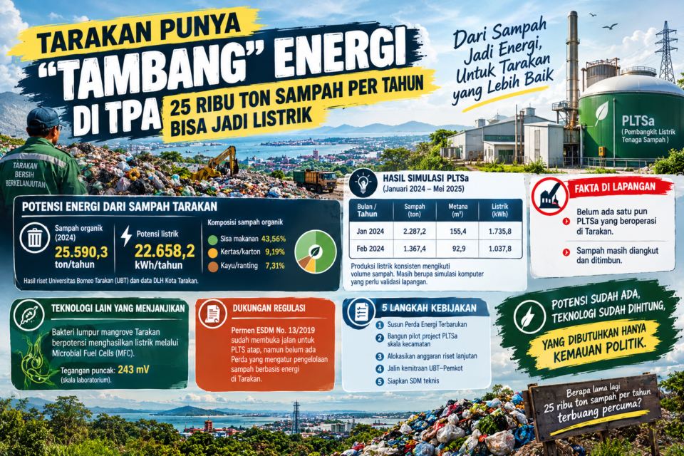 sampah Tarakan, PLTSa Tarakan, potensi listrik dari sampah, sampah jadi energi listrik, pembangkit listrik tenaga sampah, Universitas Borneo Tarakan, UBT Tarakan, pengelolaan sampah Tarakan, sampah organik Tarakan, energi terbarukan Kaltara, energi alternatif Tarakan, biogas dari sampah, teknologi pengolahan sampah, Dinas Lingkungan Hidup Tarakan, DLH Tarakan, lingkungan Tarakan, listrik dari biogas, riset energi UBT, pembangunan PLTSa, Legio.id Kaltara.