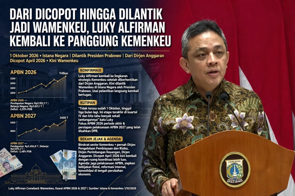Ilustrasi Luky Alfirman dilantik sebagai Wakil Menteri Keuangan di Istana Negara, Jakarta/ist