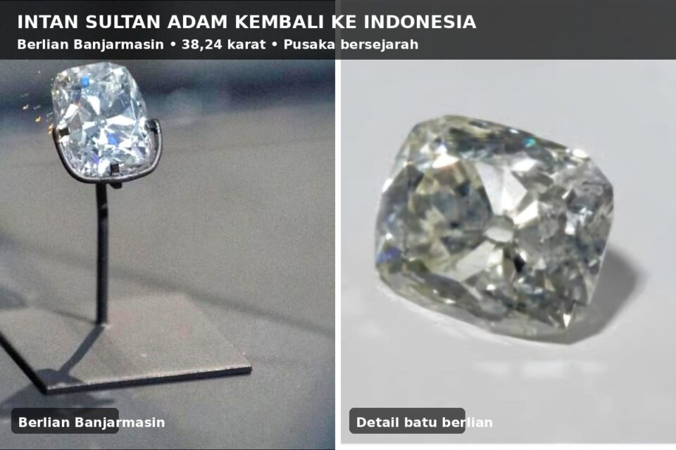 Berlian Banjarmasin atau Intan Sultan Adam, bagian dari regalia Kesultanan Banjar, yang akan dikembalikan ke Indonesia dari Belanda